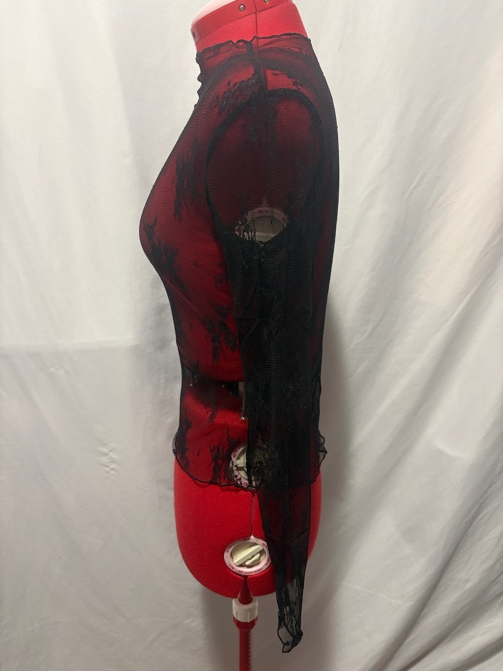 Sheer Black Lace Overlay Top - Red Base - Picture 4 of 5